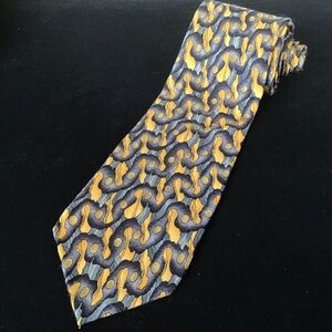 Jerry Garcia Mens 100% Silk Neck Tie Abstract Gold Blue